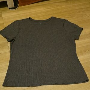Nine West Dark Charcoal Ribbed Short Sleeve Tee